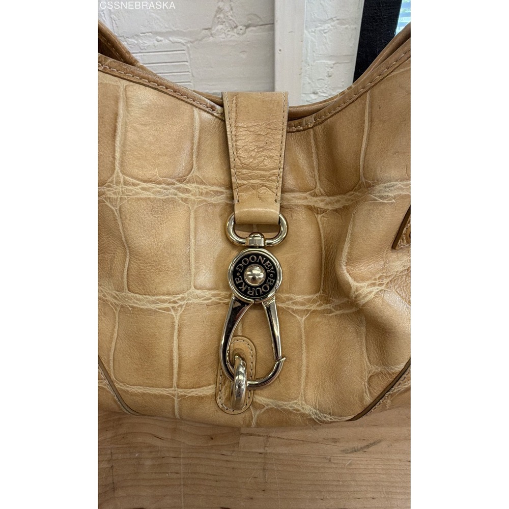 Dooney & Bourke Tan Belvedere Croc Embossed Leather Logo Lock Hobo Bag Large - Picture 6 of 11